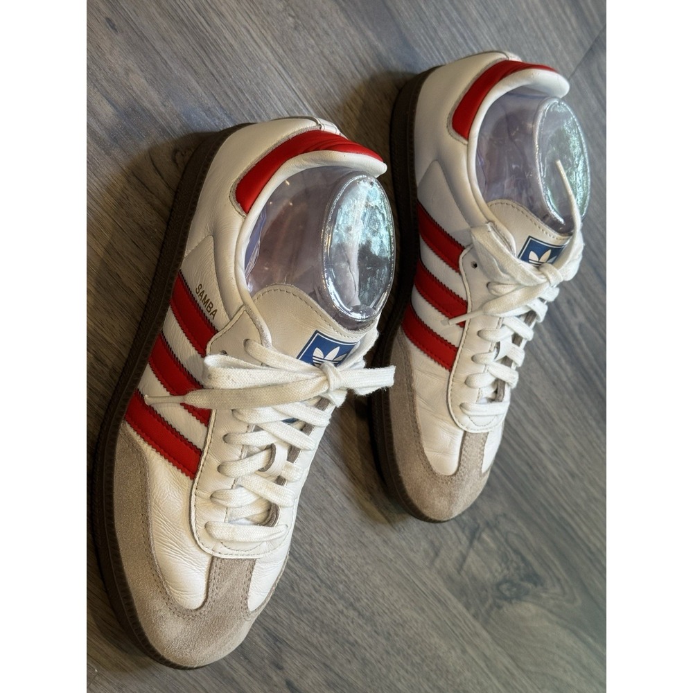 Adidas Sneakers 7.5 White Red Stripe Samba Retro OG Casual Leather Suede Gum - Picture 7 of 10